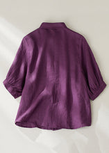 Load image into Gallery viewer, Women Purple Peter Pan Collar Button Linen Blouse Summer