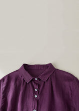 Load image into Gallery viewer, Women Purple Peter Pan Collar Button Linen Blouse Summer