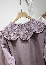 Load image into Gallery viewer, Women Purple Ruffled Hollow Out Cotton Blouse Tops Spring