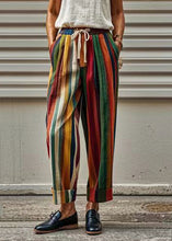 Load image into Gallery viewer, Women Rainbow Striped Pockets Tie Waist Crop Pants Summer