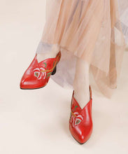 Load image into Gallery viewer, Women Red Cowhide Leather Embossed Splicing High Heels