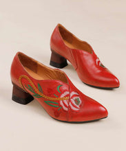 Load image into Gallery viewer, Women Red Cowhide Leather Embossed Splicing High Heels