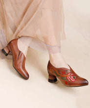 Load image into Gallery viewer, Women Red Cowhide Leather Embossed Splicing High Heels