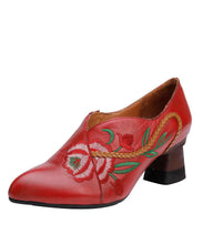 Load image into Gallery viewer, Women Red Cowhide Leather Embossed Splicing High Heels