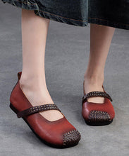 Load image into Gallery viewer, Women Red Cowhide Leather Splicing Flat Shoes