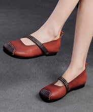 Load image into Gallery viewer, Women Red Cowhide Leather Splicing Flat Shoes