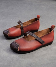 Load image into Gallery viewer, Women Red Cowhide Leather Splicing Flat Shoes