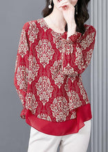 Load image into Gallery viewer, Women Red O Neck Print Patchwork Chiffon Blouses Flare Sleeve