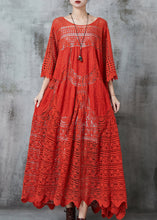 Load image into Gallery viewer, Women Red Oversized Hollow Out Cotton Holiday Dress Summer