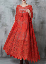 Load image into Gallery viewer, Women Red Oversized Hollow Out Cotton Holiday Dress Summer