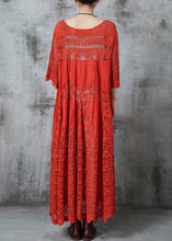 Load image into Gallery viewer, Women Red Oversized Hollow Out Cotton Holiday Dress Summer