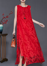 Load image into Gallery viewer, Women Red Oversized Side Open Lace A Line Dresses Sleeveless