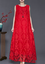 Load image into Gallery viewer, Women Red Oversized Side Open Lace A Line Dresses Sleeveless