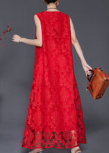 Load image into Gallery viewer, Women Red Oversized Side Open Lace A Line Dresses Sleeveless