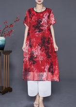 Load image into Gallery viewer, Women Red Print ChineseButton Chiffon Vacation Dresses Summer