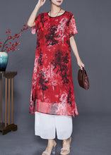 Load image into Gallery viewer, Women Red Print ChineseButton Chiffon Vacation Dresses Summer