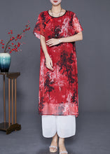 Load image into Gallery viewer, Women Red Print ChineseButton Chiffon Vacation Dresses Summer