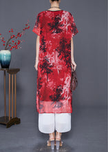 Load image into Gallery viewer, Women Red Print ChineseButton Chiffon Vacation Dresses Summer