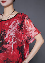 Load image into Gallery viewer, Women Red Print ChineseButton Chiffon Vacation Dresses Summer