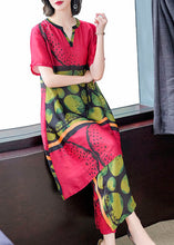 Load image into Gallery viewer, Women Red Print Tops And Pants Silk Two Pieces Set Summer