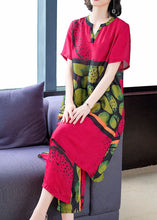 Load image into Gallery viewer, Women Red Print Tops And Pants Silk Two Pieces Set Summer