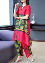 Load image into Gallery viewer, Women Red Print Tops And Pants Silk Two Pieces Set Summer