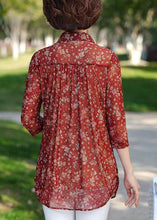 Load image into Gallery viewer, Women Red Print Wrinkled Patchwork Chiffon Shirt Tops Summer