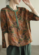 Load image into Gallery viewer, Women Red Ruffled Print Button Low High Design Ramie Shirt Summer