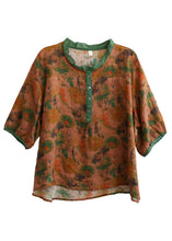 Load image into Gallery viewer, Women Red Ruffled Print Button Low High Design Ramie Shirt Summer