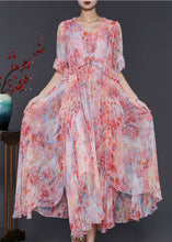 Load image into Gallery viewer, Women Red Ruffled Tie Dye Chiffon Robe Dresses Summer