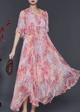 Load image into Gallery viewer, Women Red Ruffled Tie Dye Chiffon Robe Dresses Summer