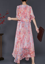 Load image into Gallery viewer, Women Red Ruffled Tie Dye Chiffon Robe Dresses Summer