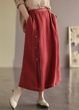 Load image into Gallery viewer, Women Red Wrinkled Embroidered Patchwork Cotton Skirts Summer