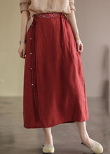 Load image into Gallery viewer, Women Red Wrinkled Embroidered Patchwork Cotton Skirts Summer