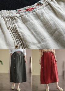 Women Red Wrinkled Embroidered Patchwork Cotton Skirts Summer