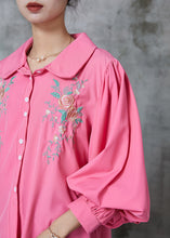 Load image into Gallery viewer, Women Rose Embroidered Floral Cotton Shirt Tops Lantern Sleeve