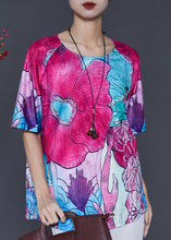 Load image into Gallery viewer, Women Rose Oversized Print Silk Blouse Top Summer