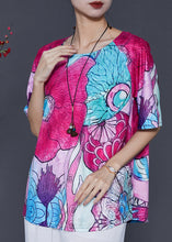 Load image into Gallery viewer, Women Rose Oversized Print Silk Blouse Top Summer