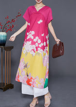 Load image into Gallery viewer, Women Rose V Neck Patchwork Print Silk Party Dress Summer