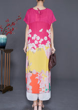 Load image into Gallery viewer, Women Rose V Neck Patchwork Print Silk Party Dress Summer