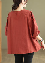 Load image into Gallery viewer, Women Rust Embroidered Patchwork Cotton Top Fall