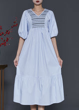 Load image into Gallery viewer, Women Sky Blue Embroidered Patchwork Cotton Dresses Summer