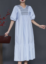 Load image into Gallery viewer, Women Sky Blue Embroidered Patchwork Cotton Dresses Summer