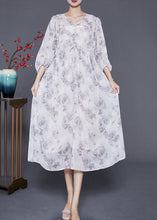 Load image into Gallery viewer, Women White Cinched Rose Print Chiffon Party Dress Summer