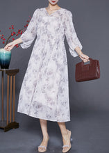 Load image into Gallery viewer, Women White Cinched Rose Print Chiffon Party Dress Summer