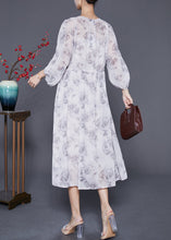 Load image into Gallery viewer, Women White Cinched Rose Print Chiffon Party Dress Summer