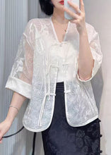 Load image into Gallery viewer, Women White Embroidered Button Silk Blouse Summer