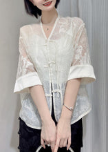 Load image into Gallery viewer, Women White Embroidered Button Silk Blouse Summer