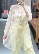 Load image into Gallery viewer, Women White Embroidered Button Tulle Shirts Long Sleeve