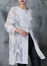 Load image into Gallery viewer, Women White Embroidered Chiffon UPF 50+ Long Shirt Summer